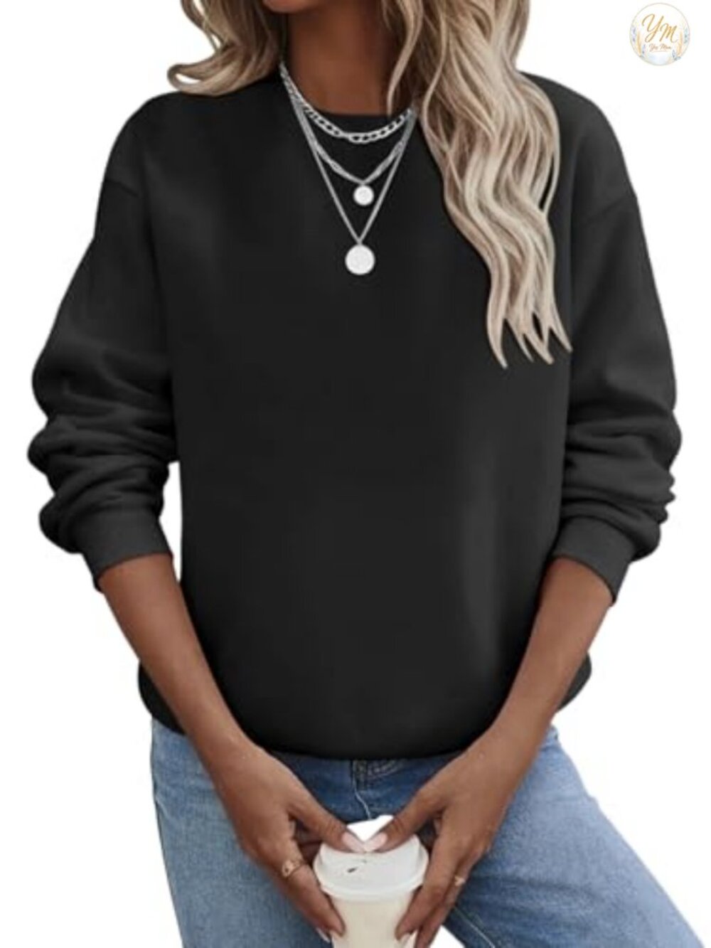 TICTICMIMI Women's Fleece Crewneck Long Sleeve Sweatshirt Casual Fall Top